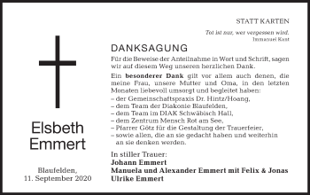 Traueranzeige von Elsbeth Emmert von Hohenloher Tagblatt