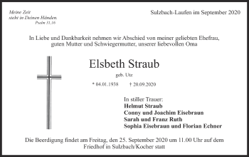 Traueranzeige von Elsbeth Straub von Rundschau Gaildorf