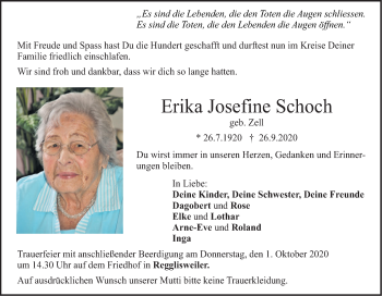 Traueranzeige von Erika Josefine Schoch von Illertal Bote