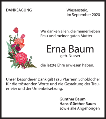 Traueranzeige von Erna Baum von Geislinger Zeitung