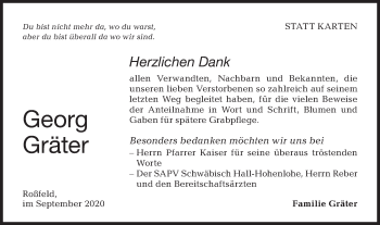 Traueranzeige von Georg Gräter von Hohenloher Tagblatt