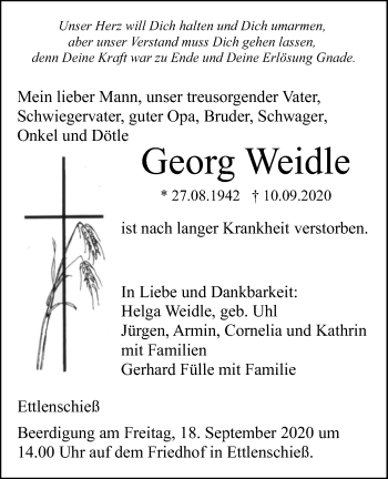 Traueranzeige von Georg Weidle von SÜDWEST PRESSE Ausgabe Ulm/Neu-Ulm