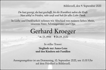 Traueranzeige von Gerhard Kroeger von Haller Tagblatt