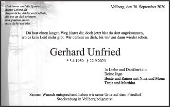 Traueranzeige von Gerhard Unfried von Haller Tagblatt