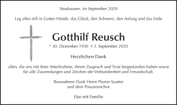 Traueranzeige von Gotthilf Reusch von Metzinger-Uracher Volksblatt