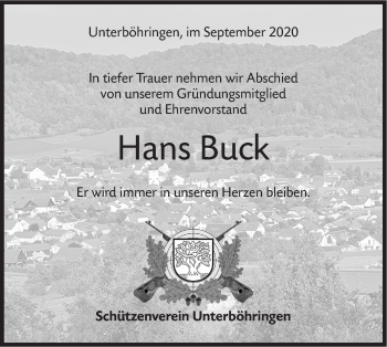 Traueranzeige von Hans Buck von Geislinger Zeitung