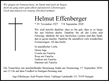 Traueranzeige von Helmut Effenberger von Ehinger Tagblatt