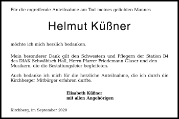 Traueranzeige von Helmut Küßner von Hohenloher Tagblatt