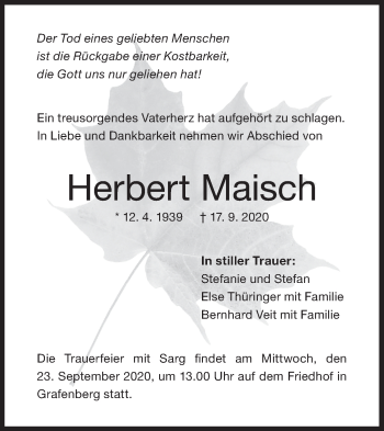 Traueranzeige von Herbert Maisch von Metzinger-Uracher Volksblatt