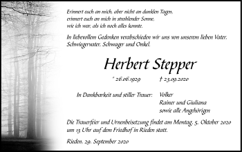 Traueranzeige von Herbert Stepper von Haller Tagblatt