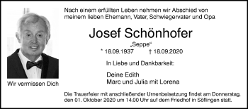 Traueranzeige von Josef Schönhofer von SÜDWEST PRESSE Ausgabe Ulm/Neu-Ulm