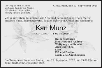 Traueranzeige von Karl Munz von Haller Tagblatt