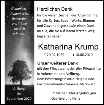 Traueranzeige von Katharina Krump von Haller Tagblatt