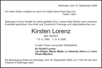 Traueranzeige von Kirsten Lorenz von NWZ Neue Württembergische Zeitung