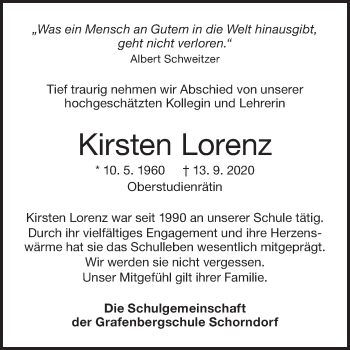 Traueranzeige von Kirsten Lorenz von NWZ Neue Württembergische Zeitung