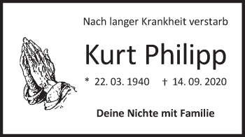 Traueranzeige von Kurt Philipp von Hohenloher Tagblatt