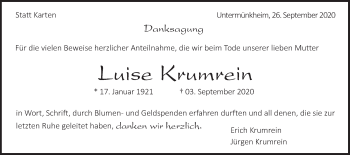 Traueranzeige von Luise Krumrein von Haller Tagblatt