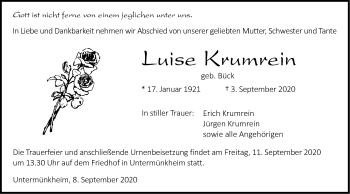 Traueranzeige von Luise Krumrein von Haller Tagblatt