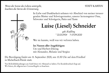 Traueranzeige von Luise Schneider von Hohenloher Tagblatt