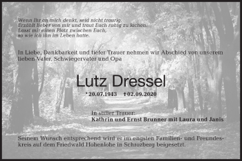 Traueranzeige von Lutz Dressel von Hohenloher Tagblatt