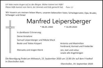 Traueranzeige von Manfred Leipersberger von Haller Tagblatt