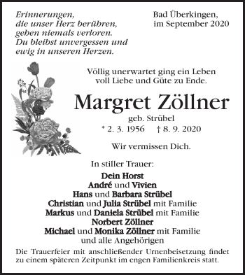 Traueranzeige von Margret Zöllner von Geislinger Zeitung