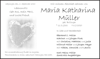 Traueranzeige von Maria Katharina Müller von NWZ Neue Württembergische Zeitung