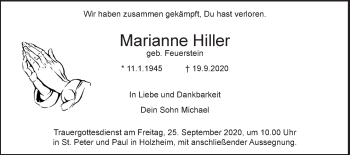 Traueranzeige von Marianne Hiller von SÜDWEST PRESSE Ausgabe Ulm/Neu-Ulm