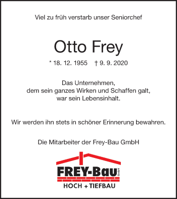 Traueranzeige von Otto Frey von NWZ Neue Württembergische Zeitung