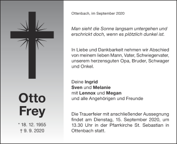 Traueranzeige von Otto Frey von NWZ Neue Württembergische Zeitung