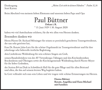 Traueranzeige von Paul Büttner von Haller Tagblatt