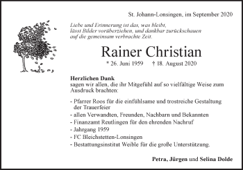 Traueranzeige von Rainer Christian von Alb-Bote/Metzinger-Uracher Volksblatt