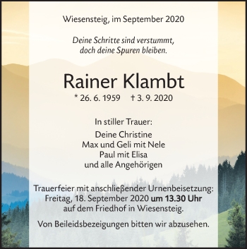 Traueranzeige von Rainer Klambt von Geislinger Zeitung