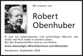 Traueranzeige von Robert Obenhuber von Hohenloher Tagblatt