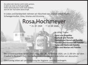 Traueranzeige von Rosa Hochmeyer von Hohenloher Tagblatt