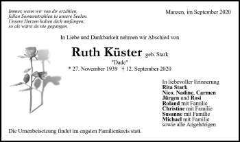 Traueranzeige von Ruth Küster von NWZ Neue Württembergische Zeitung