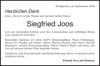 Traueranzeige von Siegfried Joos von Rundschau Gaildorf