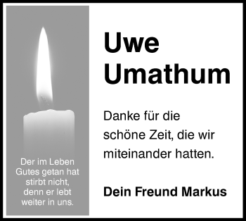 Traueranzeige von Uwe Umathum von Hohenloher Tagblatt