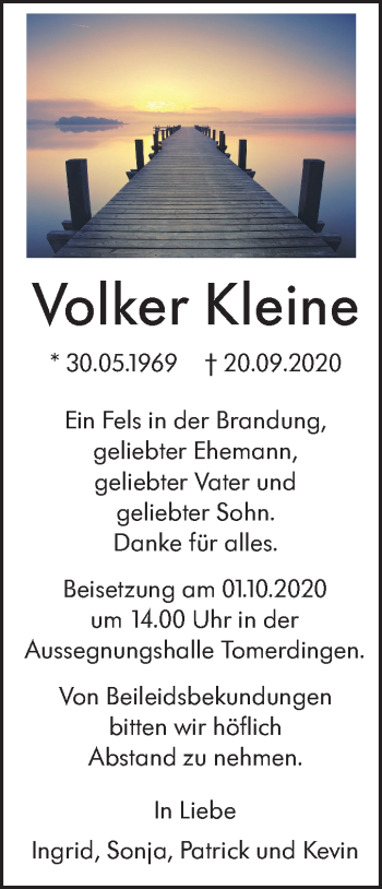 Traueranzeige von Volker Kleine Kleine von SÜDWEST PRESSE Ausgabe Ulm/Neu-Ulm