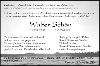 Traueranzeige von Walter Schön von Haller Tagblatt