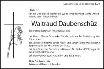 Traueranzeige von Waltraud Daubenschüz von Geislinger Zeitung