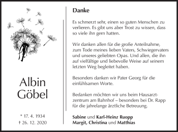 Traueranzeige von Albin Göbel von Alb-Bote/Metzinger-Uracher Volksblatt