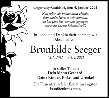 Traueranzeige von Brunhilde Seeger von Rundschau Gaildorf