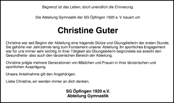 Traueranzeige von Christine Guter von Ehinger Tagblatt