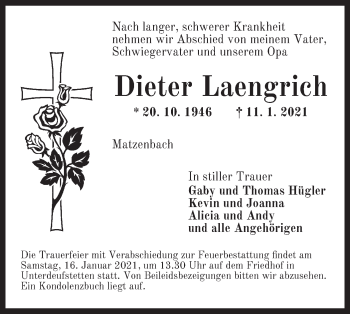 Traueranzeige von Dieter Laengrich von Hohenloher Tagblatt