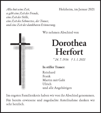 Traueranzeige von Dorothea Herfort von NWZ Neue Württembergische Zeitung