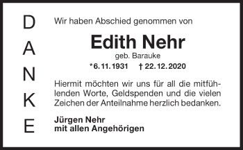 Traueranzeige von Edith Nehr von NWZ Neue Württembergische Zeitung