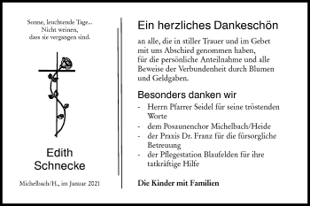 Traueranzeige von Edith Schnecke von Hohenloher Tagblatt