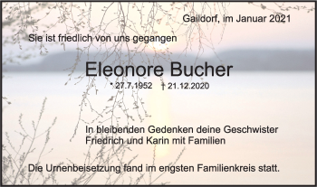 Traueranzeige von Eleonore Bucher von Haller Tagblatt