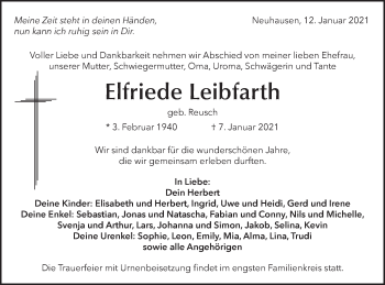 Traueranzeige von Elfriede Leibfarth von Metzinger-Uracher Volksblatt